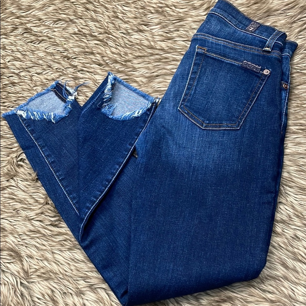7 For All Mankind Blue Cropped Ankle Jeans